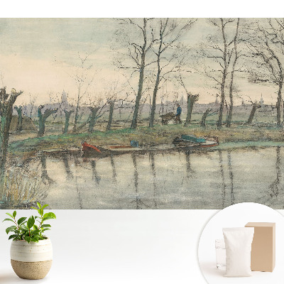 Luxusná tapeta s motívom krajiny s riekou a alejou stromov