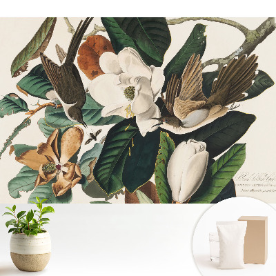 Luxusná tapeta s motívom magnólií a vtákov v klasickej harmónii