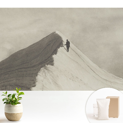 Luxusná tapeta s motívom vrchola hory a osamelého horolezca