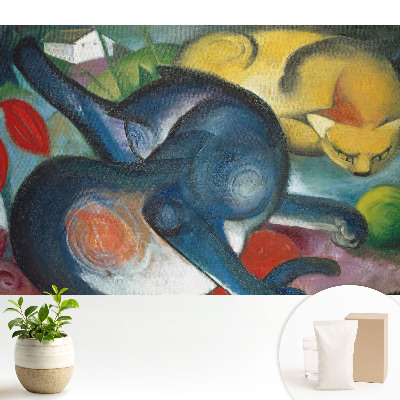 Tapeta do obývačky s farebným abstraktným motívom mačiek v krajine