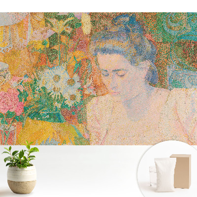 Luxusná tapeta Premýšľavá žena obklopená kvetmi