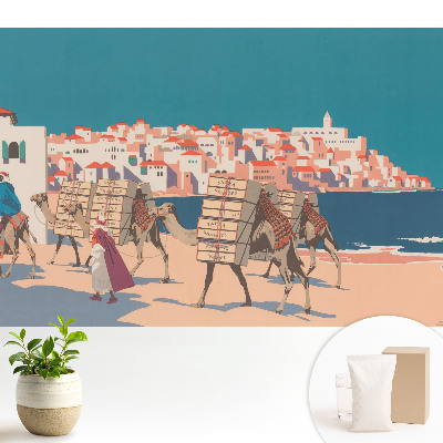 Tapeta s ilustráciou karavány tiav pri mori