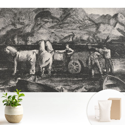 Tapeta do obývačky s motívom konskej práce v horách