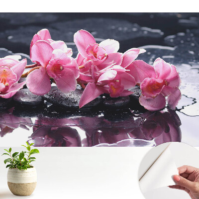 Tapeta s motívom ružových orchideí na kamennom pozadí