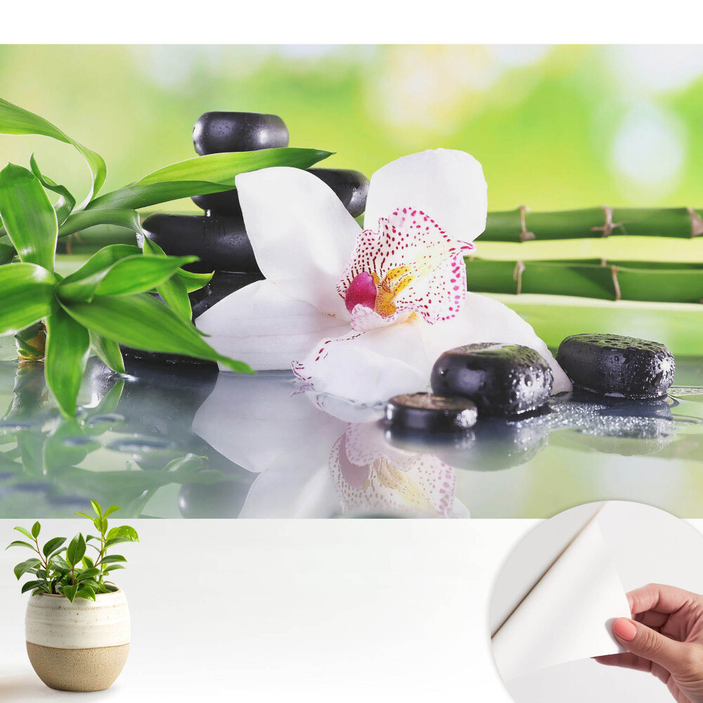 Tapety na stenu samolepiace Orchidea a kamene obklopené bambusom