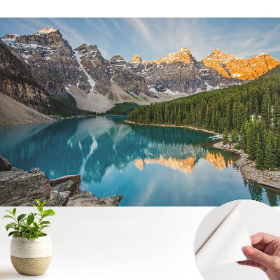 Tapeta na stenu samolepiaca s motívom horskej panorámy pri jazere