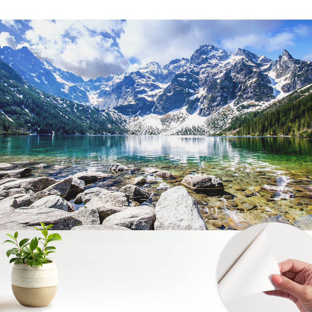 Tapeta do obývačky Horské jazero a vrcholy inšpirujú svojím pokojom