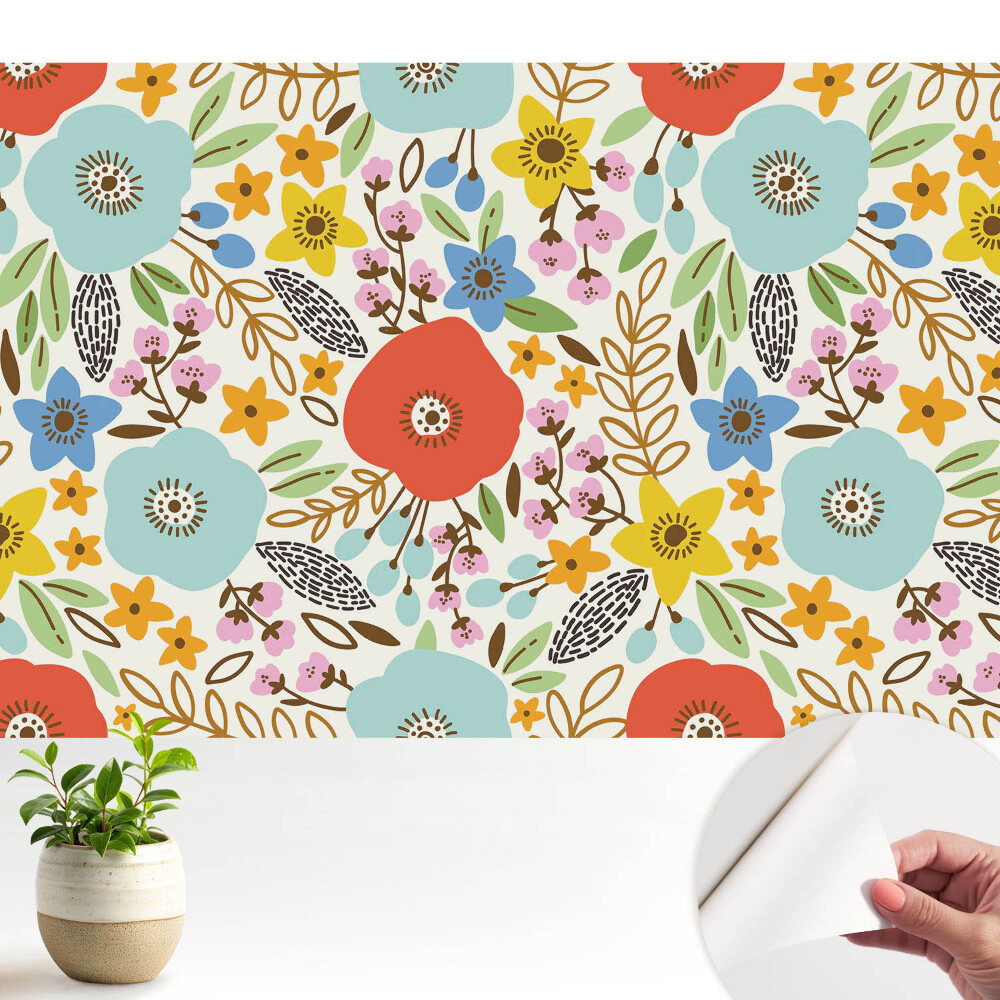 Luxusná tapeta Farebné kvety na bielom pozadí