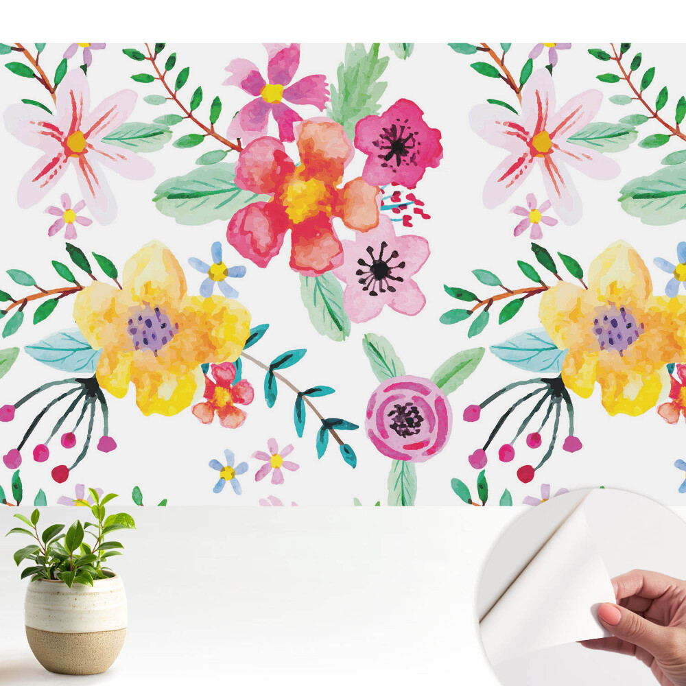 Tapeta do obývačky Farebné akvarelové kvety