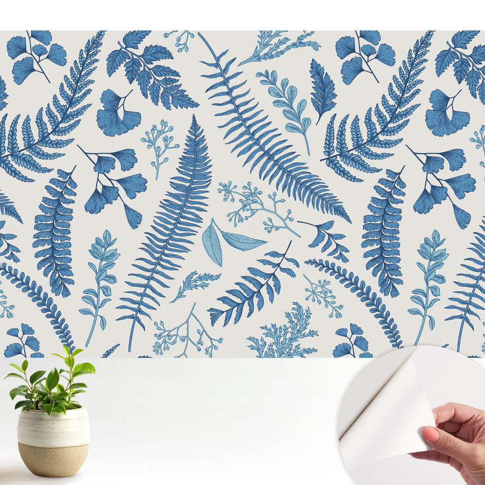 Tapeta Modré listy na bielom pozadí