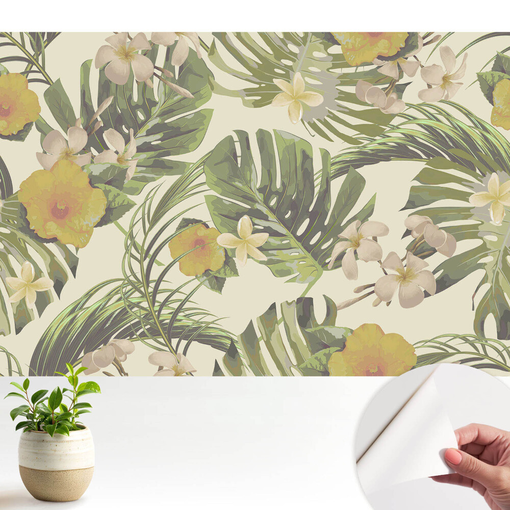 Tapety na stenu samolepiace Tropické listy kvety exotické