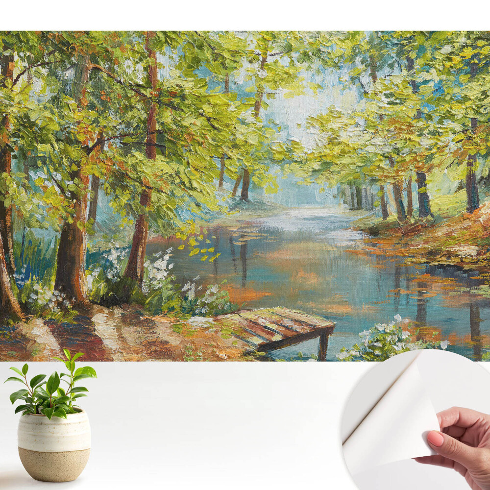 Tapety na stenu samolepiace Atmosférická lesná krajina s jazerom