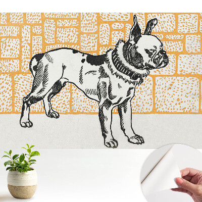 Tapeta do obývačky s motívom psa na pozadí tehál v retro štýle