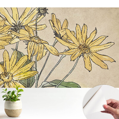 Tapeta do obývačky so vzorom žltých kvetov na béžovom pozadí