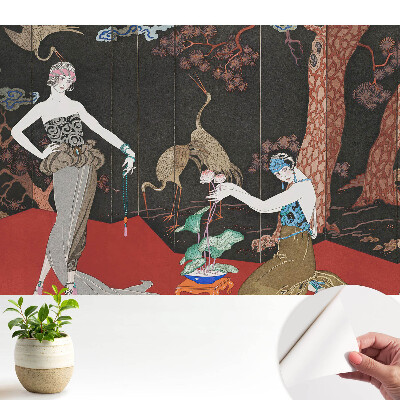 Luxusná tapeta s motívom postáv a prírody v štýle art deco