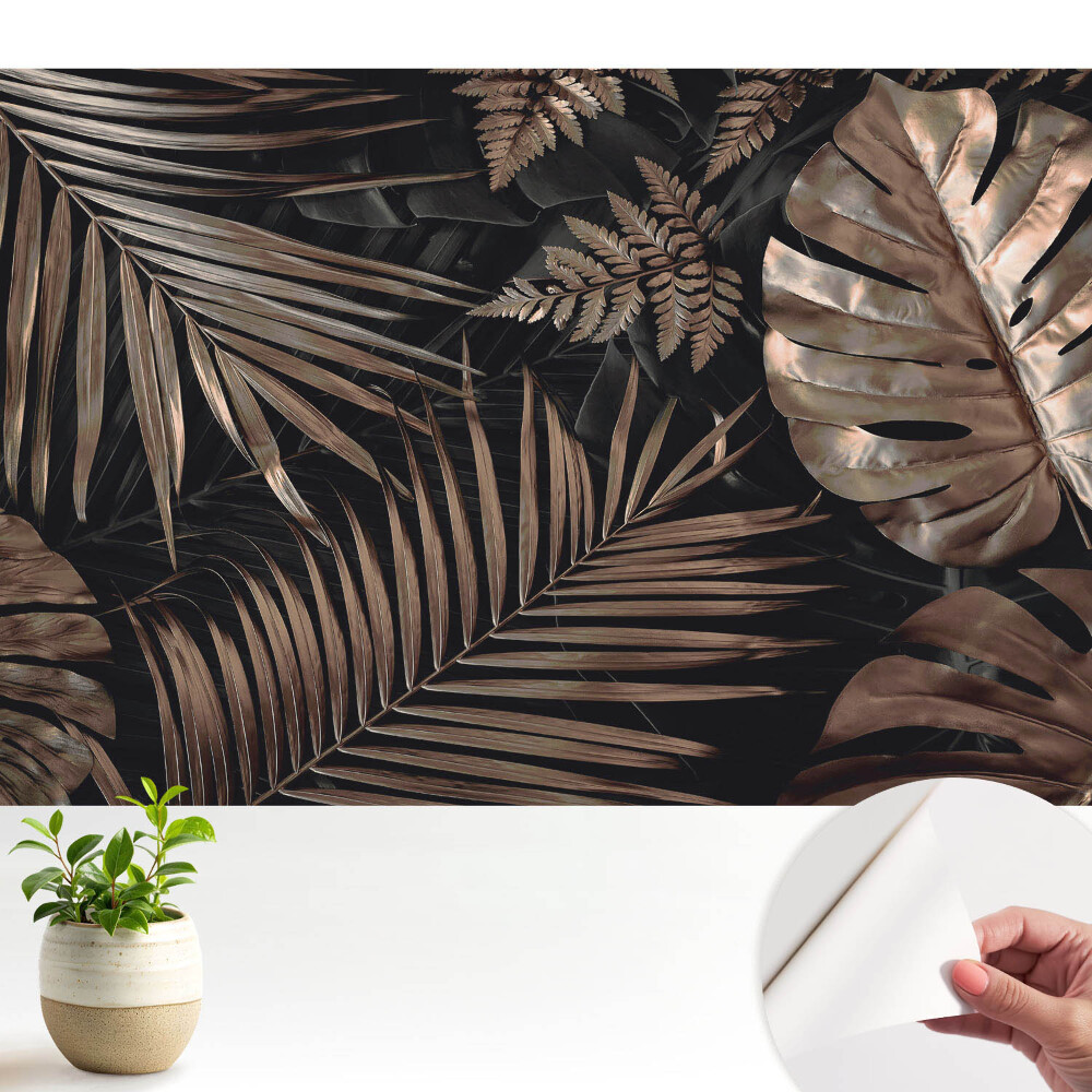 Tapeta do obývačky Tropické listy v hnedej farbe