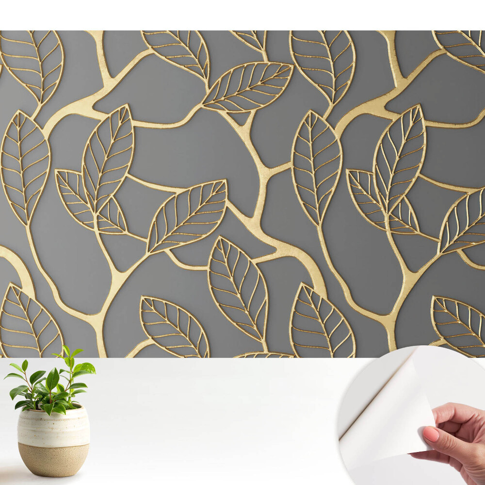 Luxusná tapeta Listy na sivom pozadí, jemný vzor