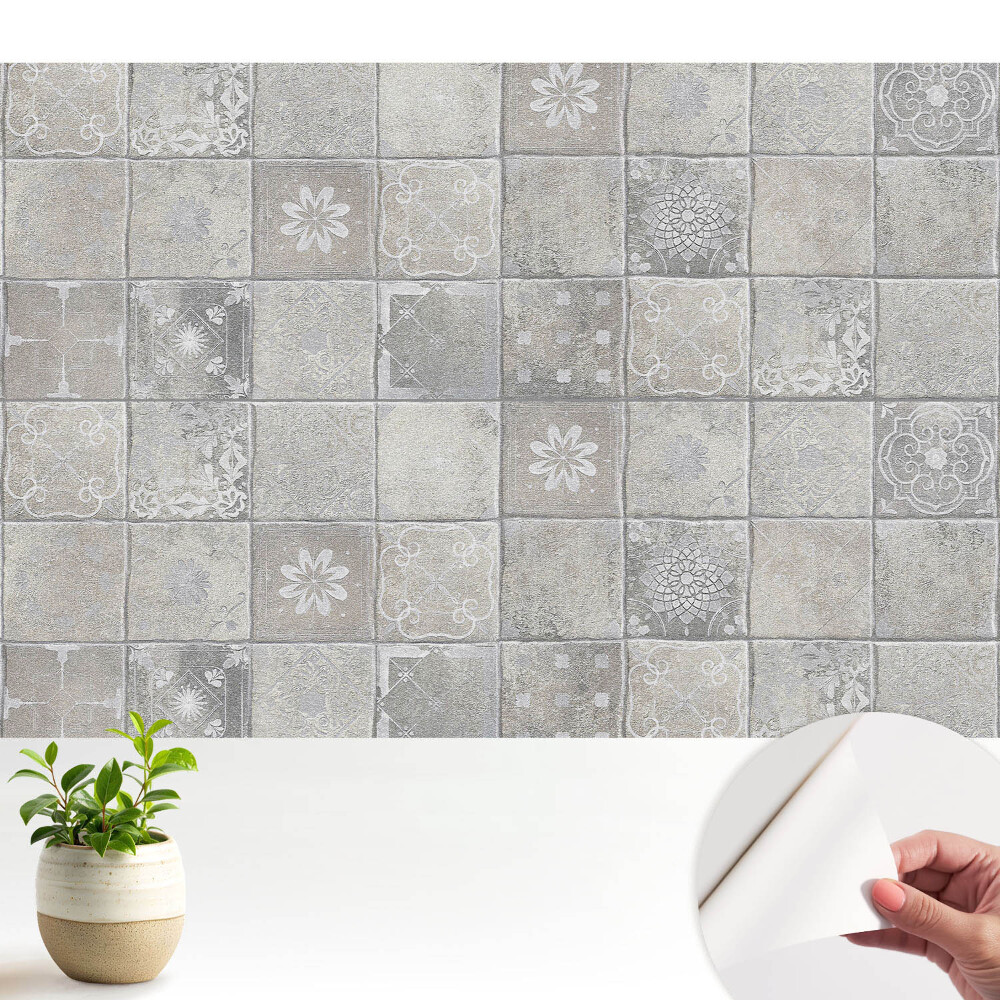 Tapeta Štýlové dlaždice v odtieňoch sivej a béžovej