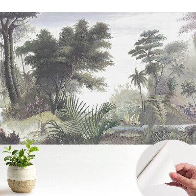 Luxusná tapeta s motívom bujnej džungle a loďkou na rieke