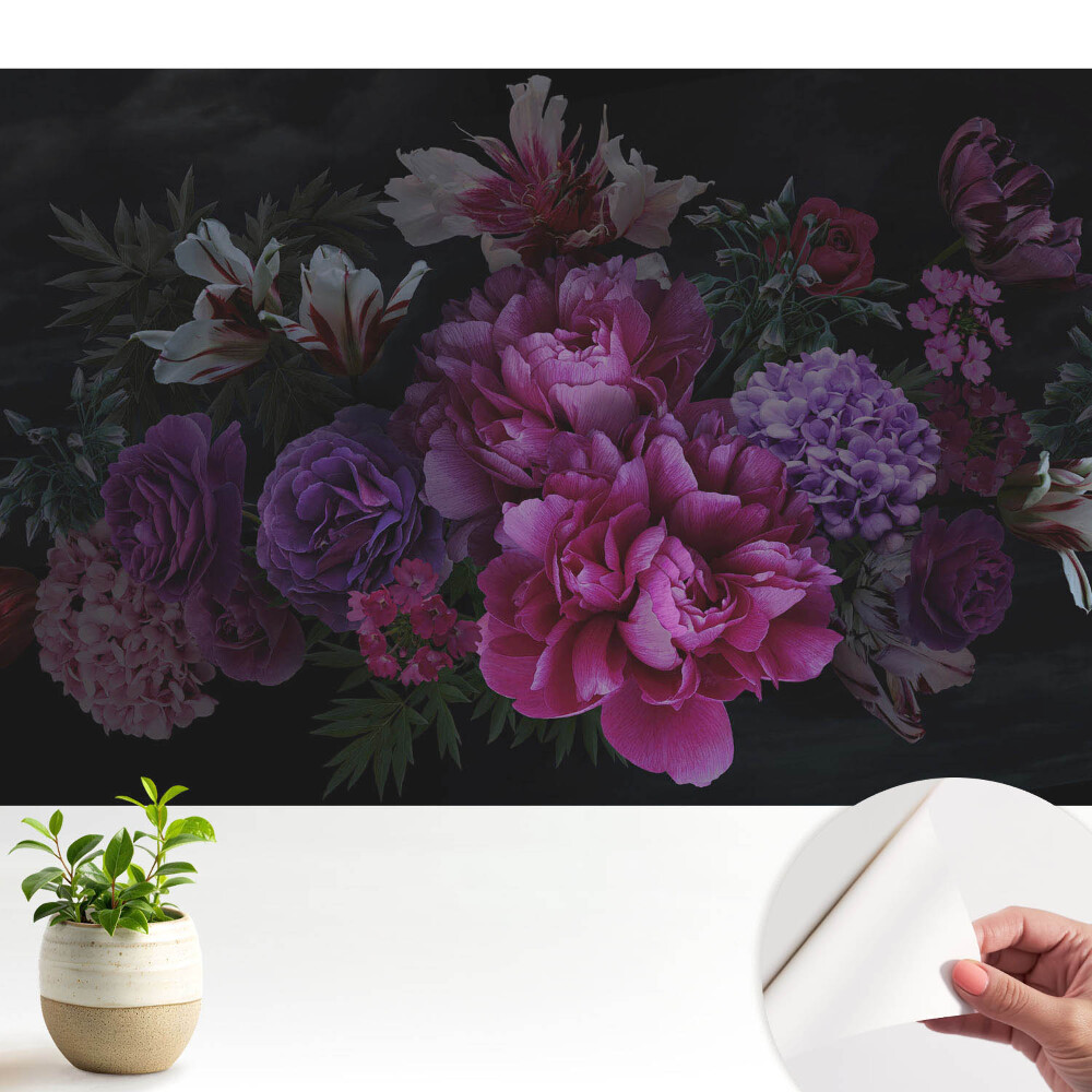 Tapety na stenu samolepiace Romantické kvety na tmavom pozadí