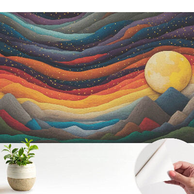 Tapeta s motívom abstraktnej horskej krajiny v nočnej, kozmickej atmosfére