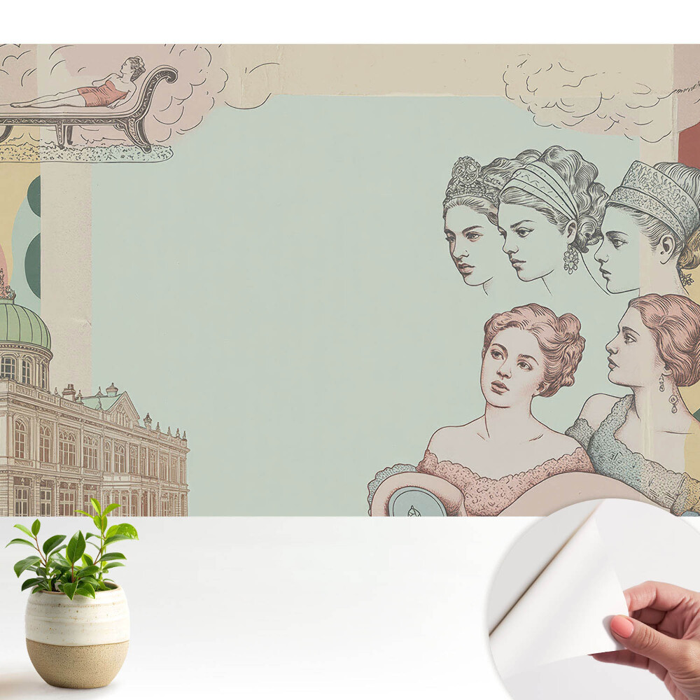 Tapeta na stenu samolepiaca so štýlovou pastelovou historickou kolážou
