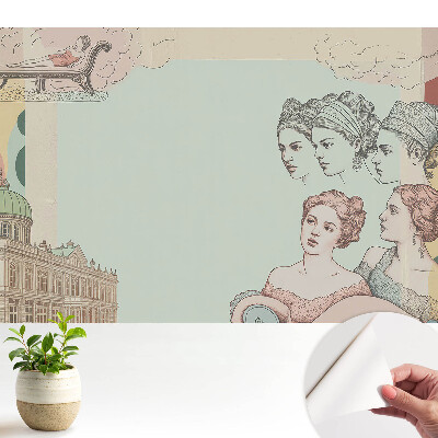 Tapeta na stenu samolepiaca so štýlovou pastelovou historickou kolážou