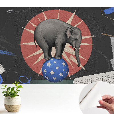 Tapeta Slon na lopte v retro štýle