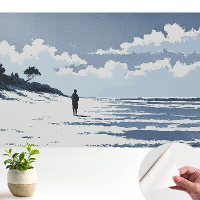 Tapeta Osamelá postava na pláži na modrom pozadí