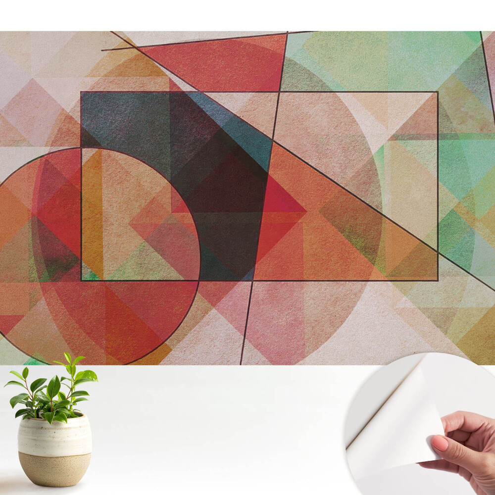 Tapeta do obývačky s farebnými geometrickými tvarmi, ktoré inšpirujú
