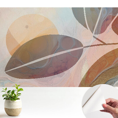 Tapeta do obývačky s abstraktným motívom listov a kruhov