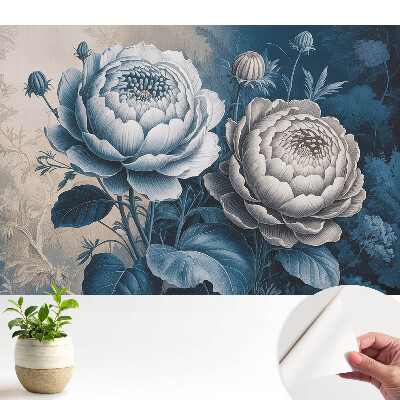 Tapeta Kvety v odtieňoch modrej a sivej