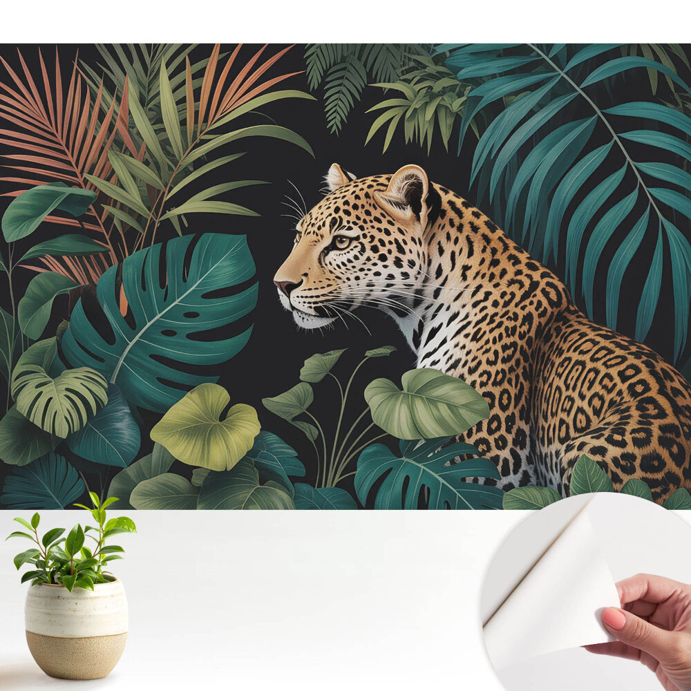 Tapeta do obývačky Leopard medzi listami džungle