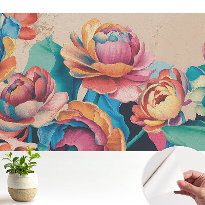 Tapeta na stenu samolepiaca s motívom energických retro kvetov