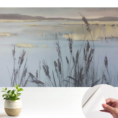 Tapeta s motívom jazera a trstiny s reflexným efektom