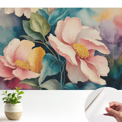 Luxusná tapeta s pastelovými kvetmi a listami v akvarelovom štýle