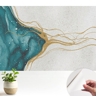 Tapeta do obývačky s abstraktným motívom v tyrkysovej a žltej farbe