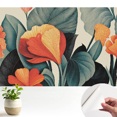 Tapeta do obývačky s harmonickým vzorom exotických kvetov