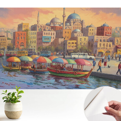 Tapeta na stenu samolepiaca s motívom farebných lodí a mestských kupol