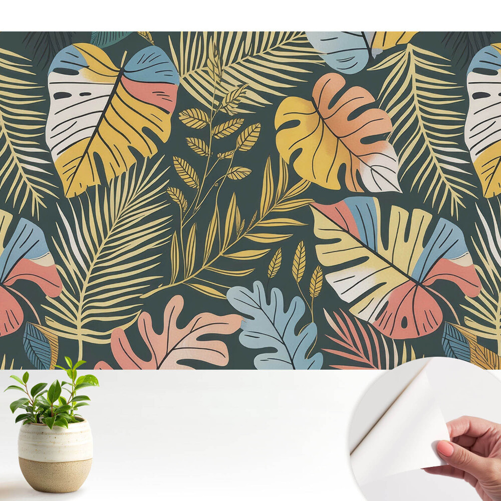 Tapety na stenu samolepiace Farebné tropické listy na tmavom pozadí