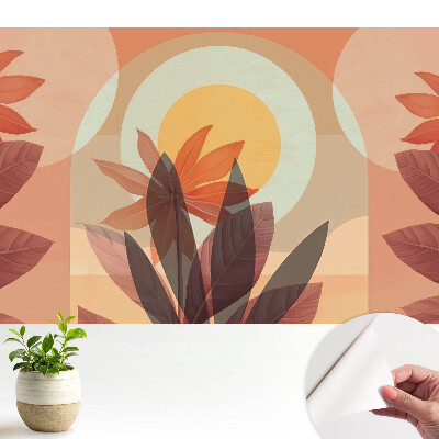 Luxusná tapeta s kvetinovým abstraktným symetrickým vzorom v teplých odtieňoch