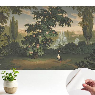 Luxusná tapeta Malebná záhrada so stromom a vtákom