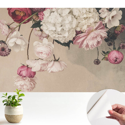 Tapeta na stenu samolepiaca s jemným kvetinovým motívom v romantickej kompozícii