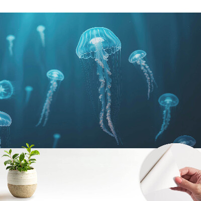 Tapeta na stenu samolepiaca s motívom modrej medúzy hlboko v oceáne