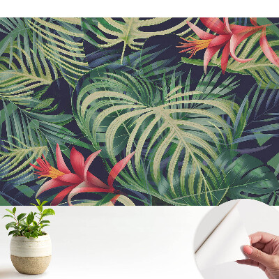 Tapeta na stenu samolepiaca s motívom tropických listov v energickom prevedení