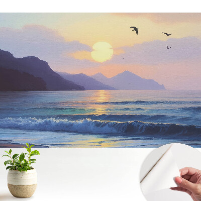 Tapeta do obývačky s motívom západu slnka nad morom v klasickom štýle