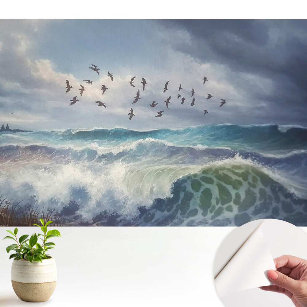 Tapeta do obývačky Skupina vtákov morských vĺn