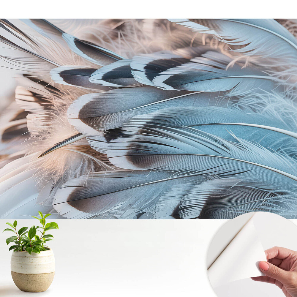 Tapeta do obývačky Modré perie s harmonickými vzormi