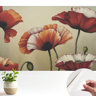 Luxusná tapeta s motívom makových kvetov v klasickom štýle
