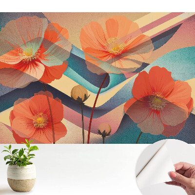 Tapeta do obývačky s abstraktnými tvarmi oranžových kvetov